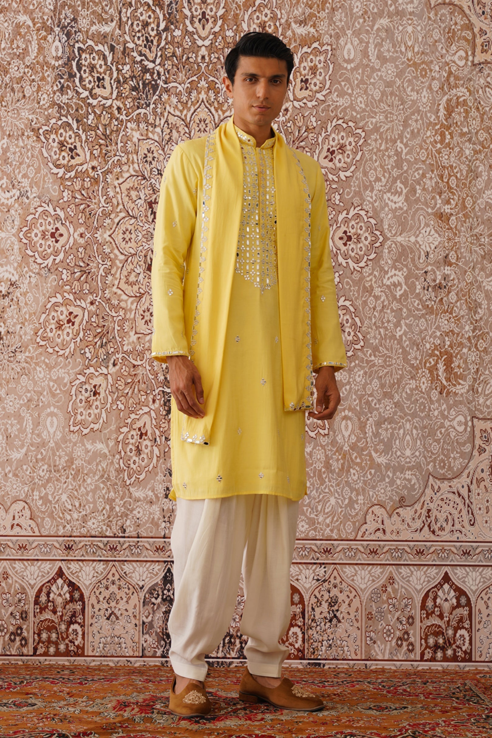 Faris - Mirror Embroidered Kurta Set with Patiyala and Dupatta