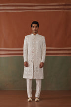 Kyran - Real Mirror Work Sherwani Set White