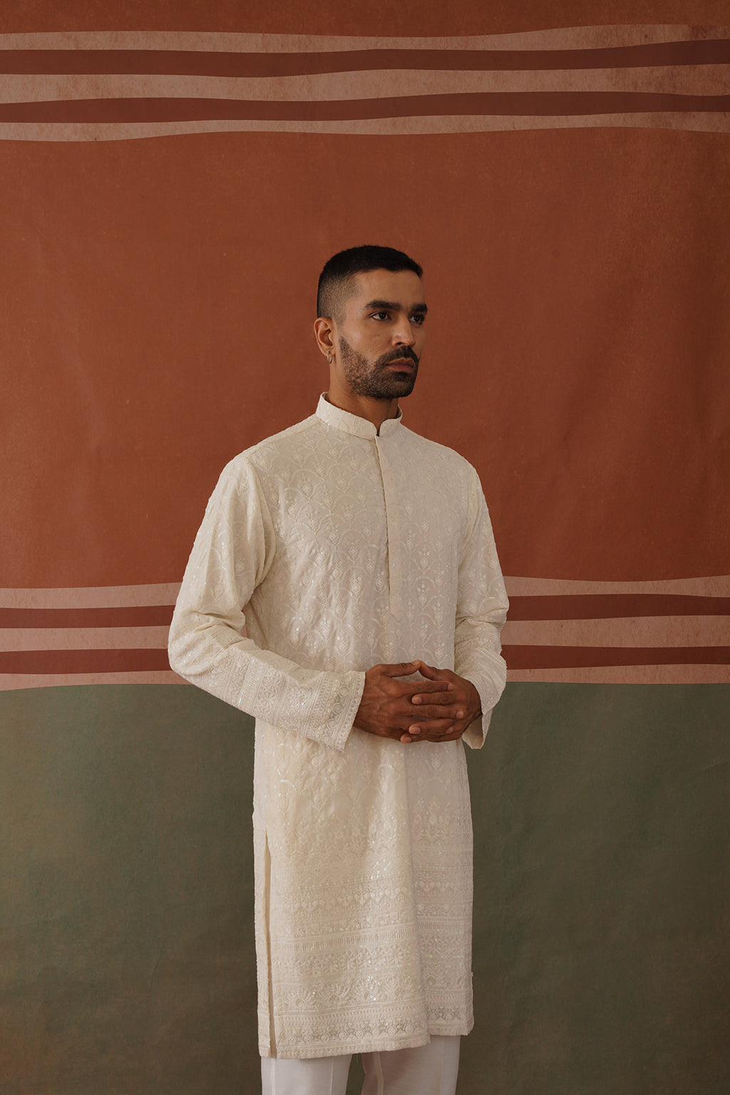 Nivan - Ivory Embroidered Kurta Trouser Set With Dupatta