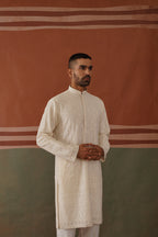 Nivan - Ivory Embroidered Kurta Trouser Set With Dupatta
