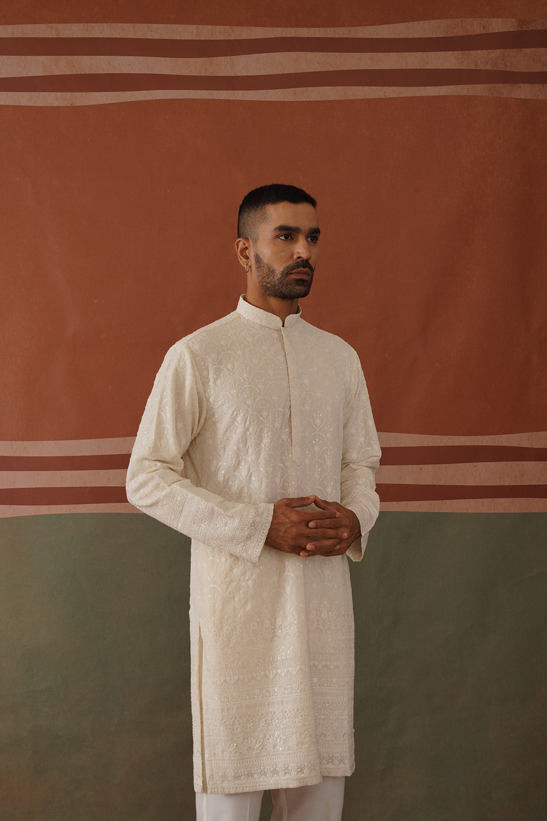 Nivan - Ivory Embroidered Kurta Trouser Set With Dupatta