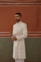 Zafar - Real Mirror Work Sherwani Set Pearl White