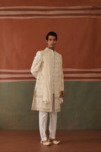 Shayan - Real Mirror Work Sherwani Set in Cream