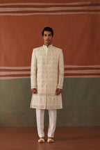 Shayan - Real Mirror Work Sherwani Set in Cream
