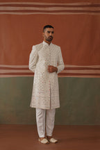 Zafar - Real Mirror Work Sherwani Set Pearl White