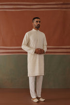 Nivan - Ivory Embroidered Kurta Trouser Set With Dupatta