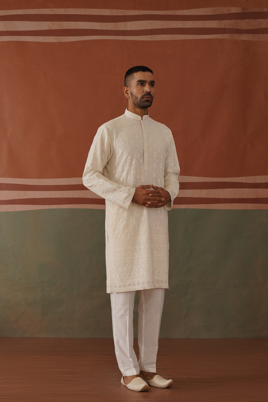 Nivan - Ivory Embroidered Kurta Trouser Set With Dupatta