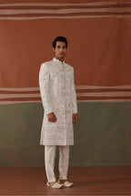 Kyran - Real Mirror Work Sherwani Set White