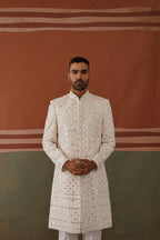 Zafar - Real Mirror Work Sherwani Set Pearl White