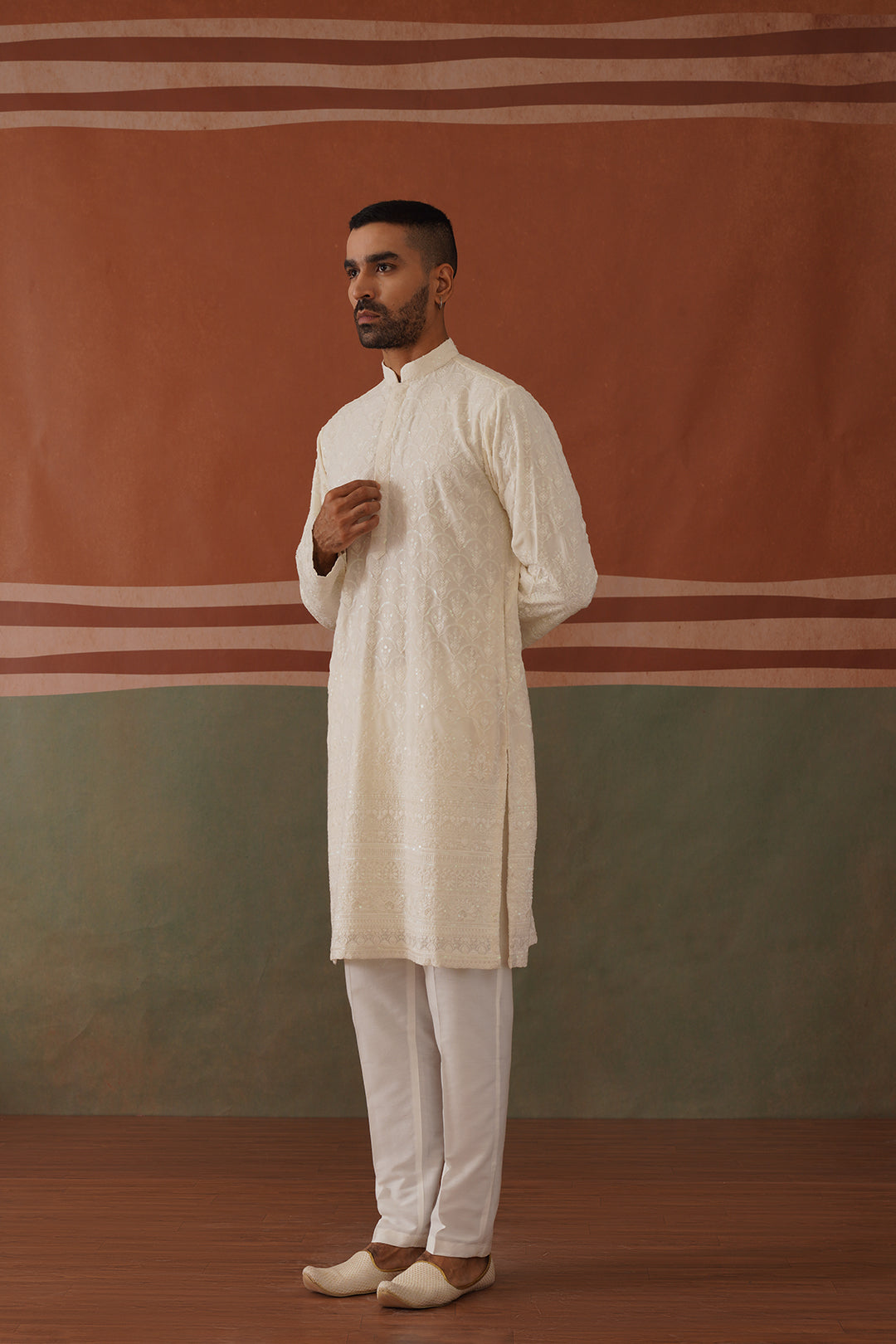 Nivan - Ivory Embroidered Kurta Trouser Set With Dupatta