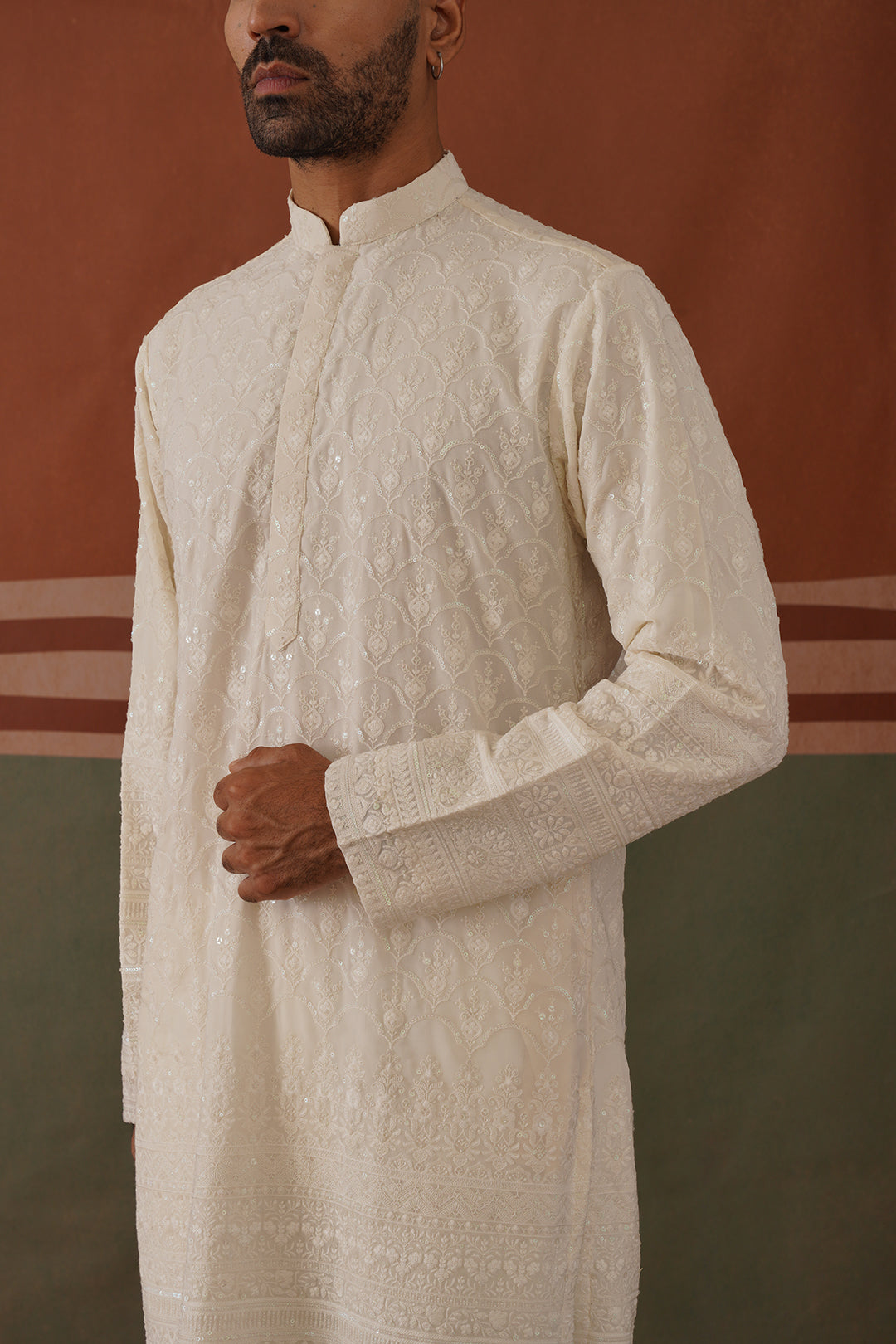 Nivan - Ivory Embroidered Kurta Trouser Set With Dupatta