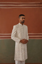 Zafar - Real Mirror Work Sherwani Set Pearl White