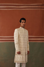 Shayan - Real Mirror Work Sherwani Set in Cream