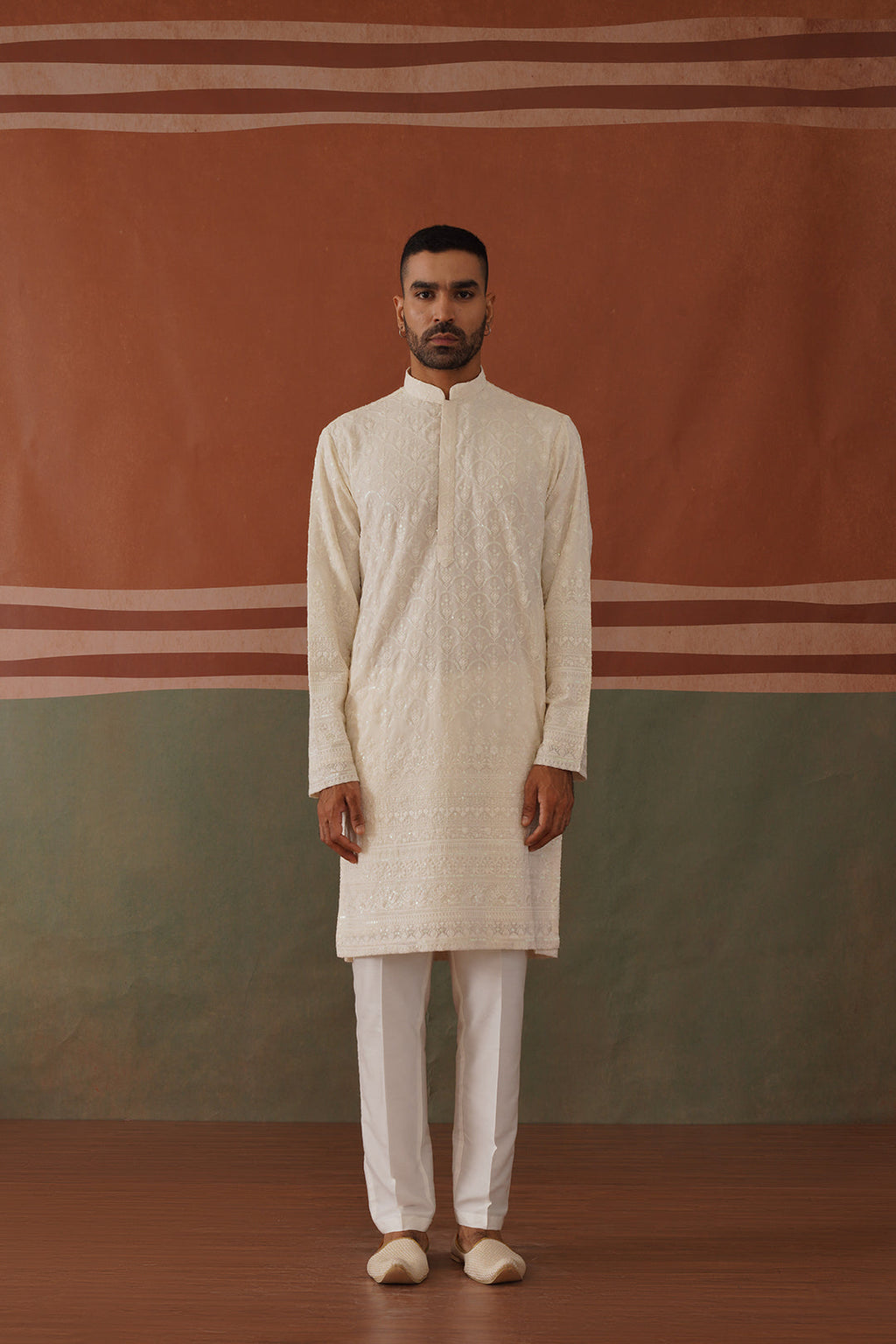 Nivan - Ivory Embroidered Kurta Trouser Set With Dupatta