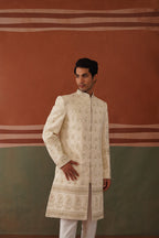 Shayan - Real Mirror Work Sherwani Set in Cream