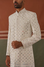 Zafar - Real Mirror Work Sherwani Set Pearl White