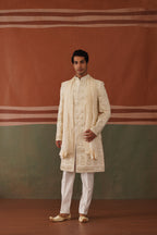 Shayan - Real Mirror Work Sherwani Set in Cream