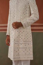 Zafar - Real Mirror Work Sherwani Set Pearl White