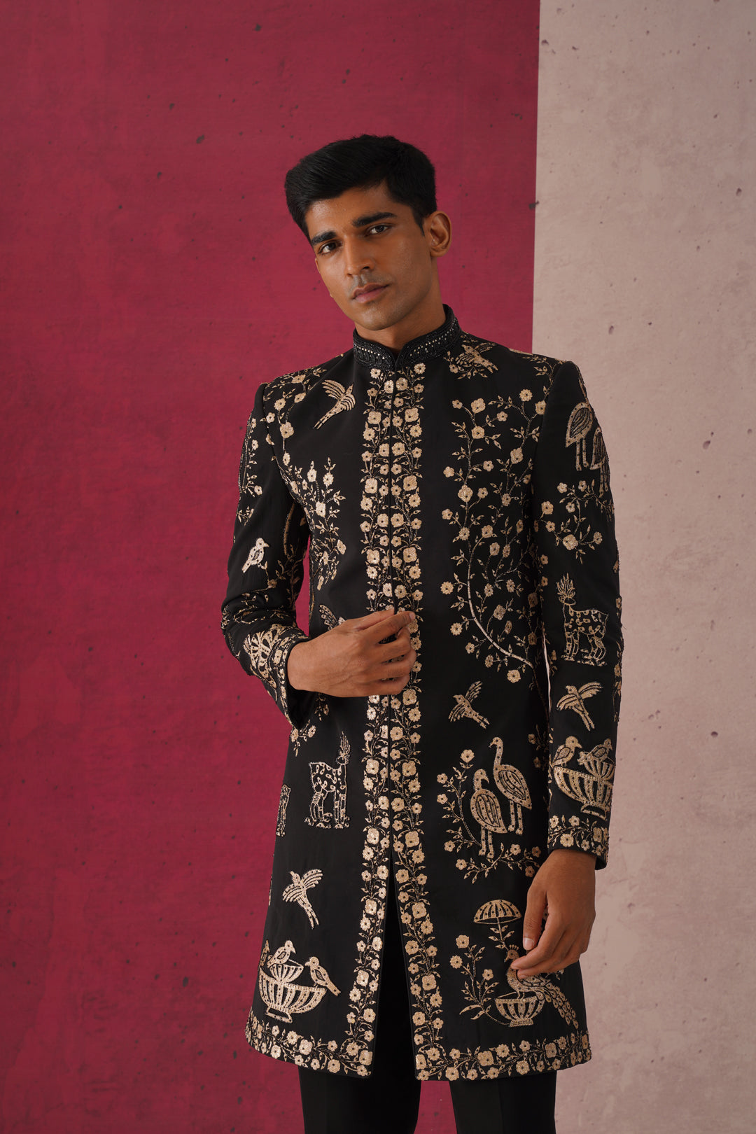 Sukrit - Black Sherwani with Cutdana and Zari work