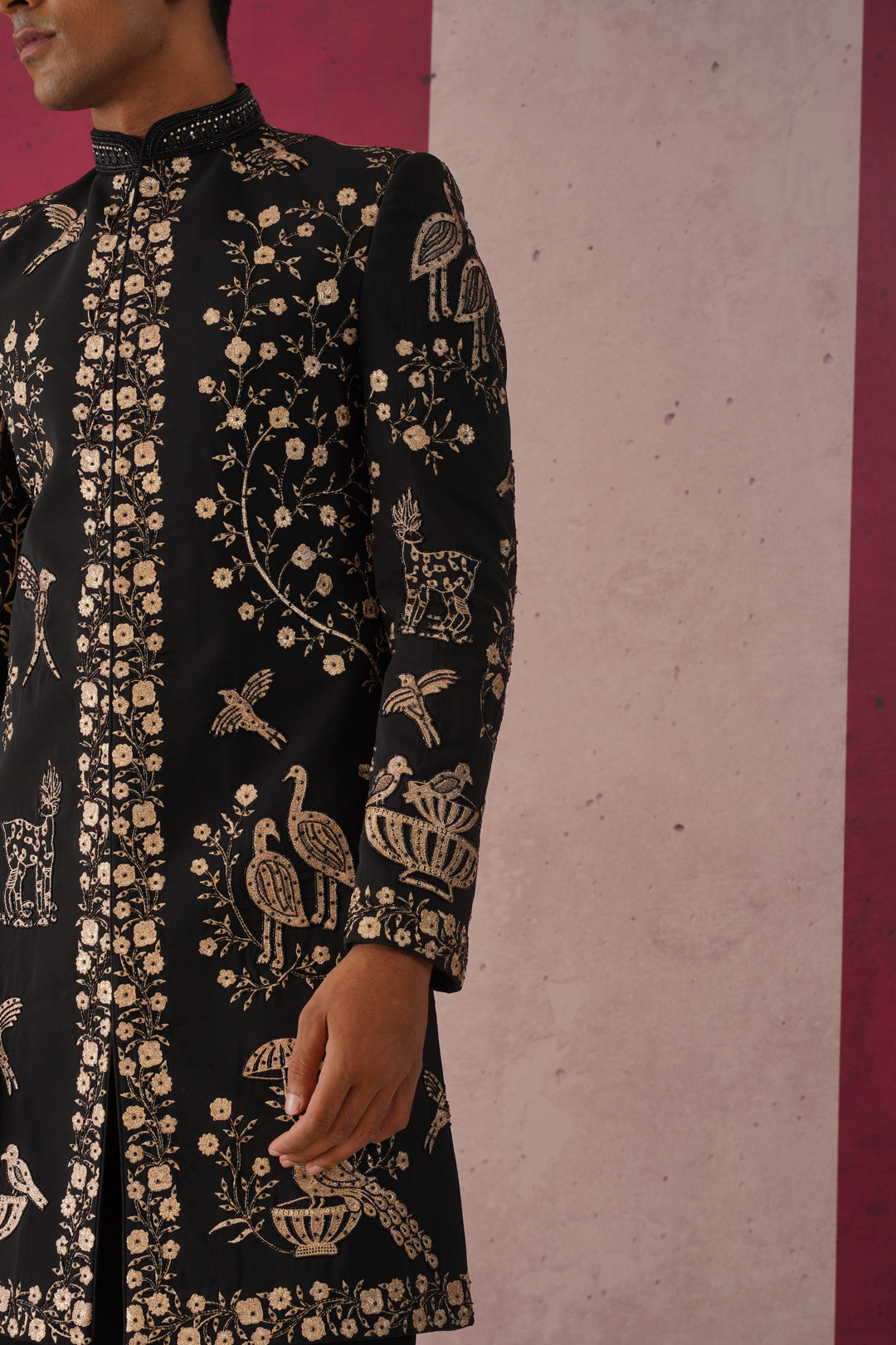 Sukrit - Black Sherwani with Cutdana and Zari work