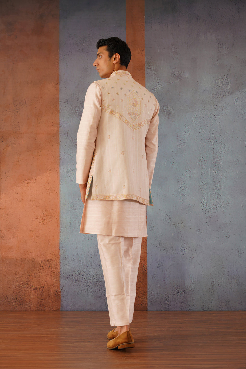 Zaviar - Pink Front Open Mirror Work Jacket Kurta Set
