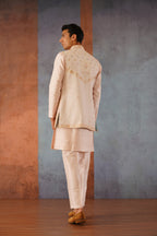 Zaviar - Pink Front Open Mirror Work Jacket Kurta Set