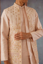 Zaviar - Pink Front Open Mirror Work Jacket Kurta Set