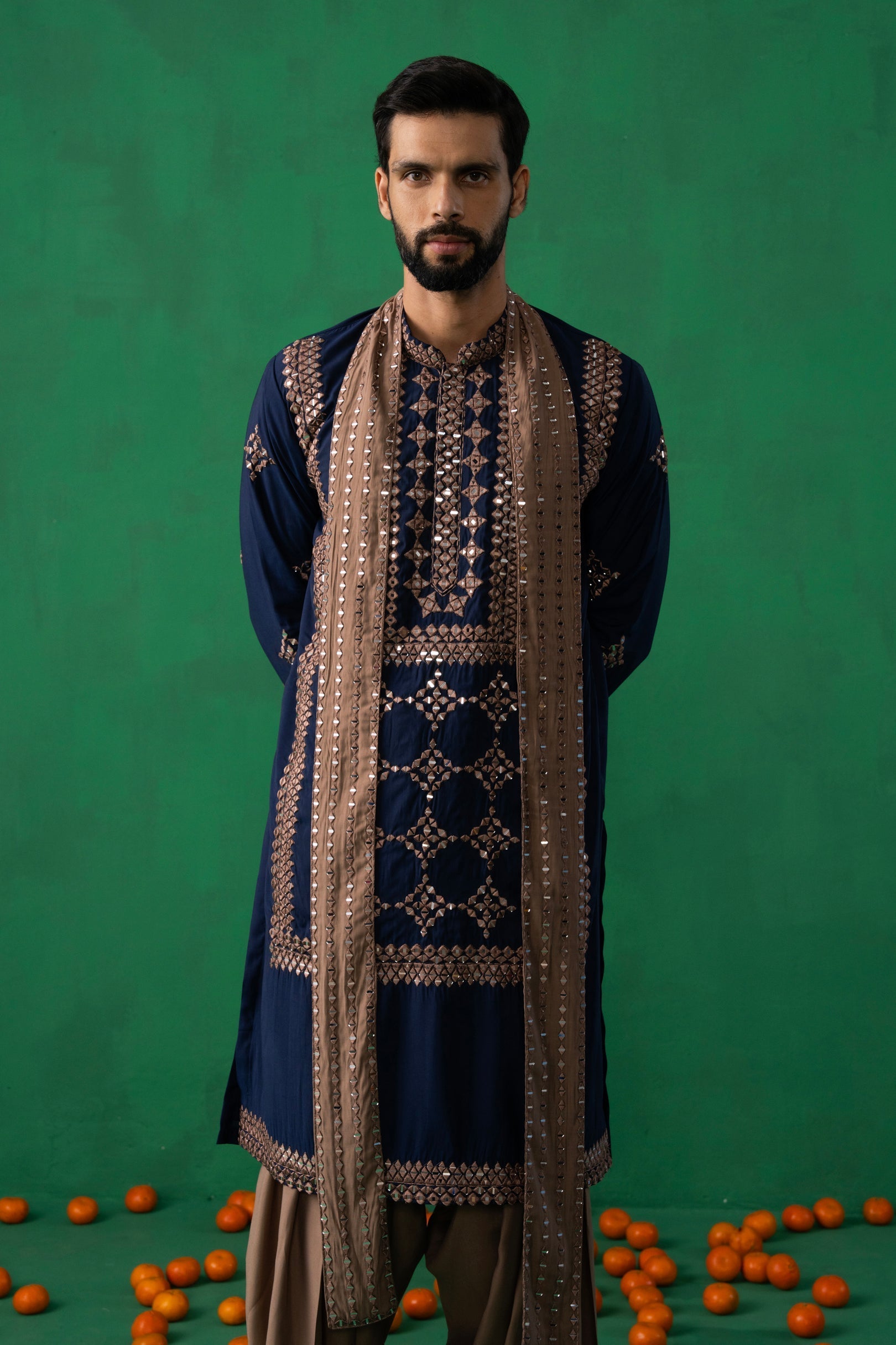 LAKSHAY GAUR in DARPAN NAVY BLUE KURTA SET