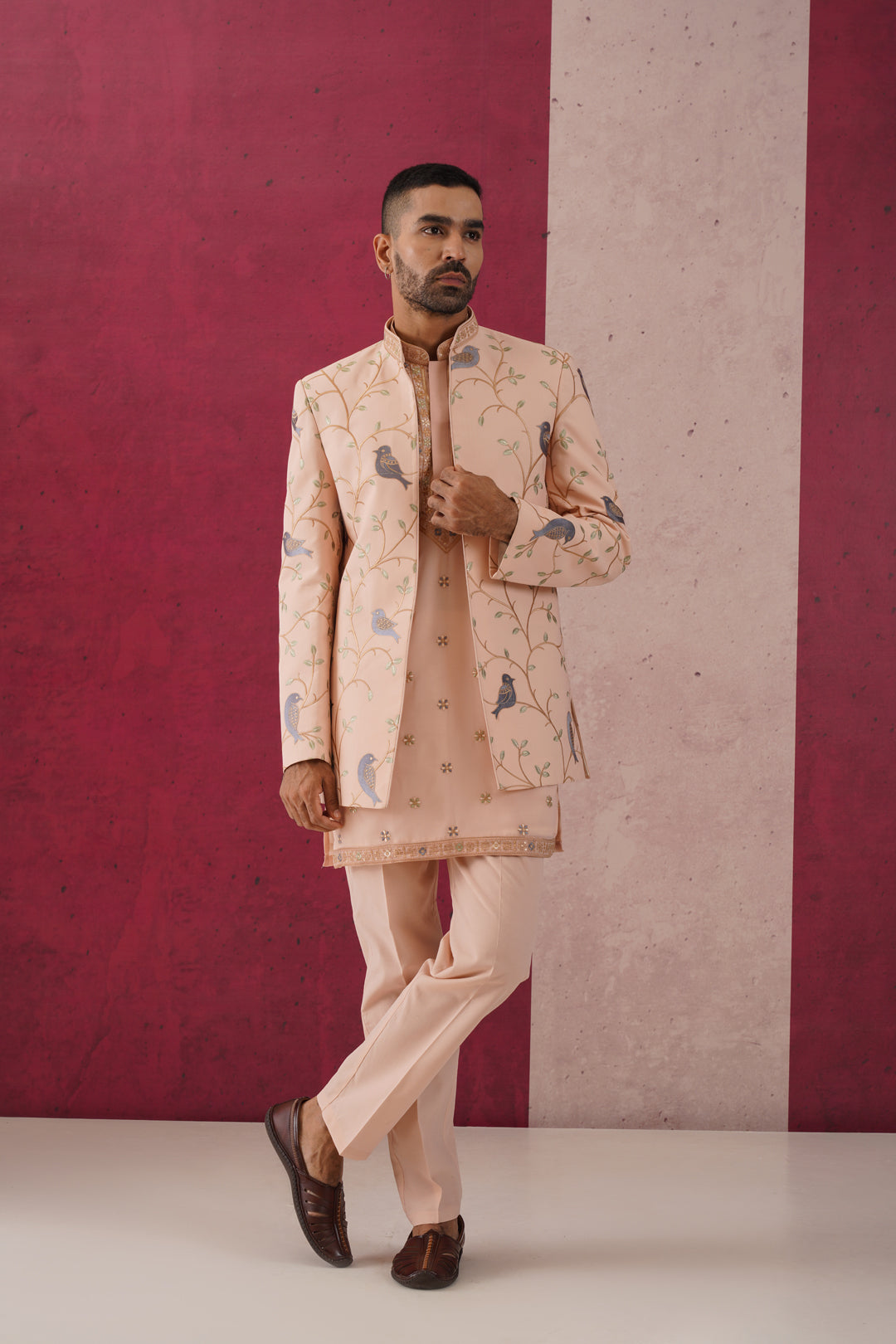 Devan -Peach open jodhpuri Set
