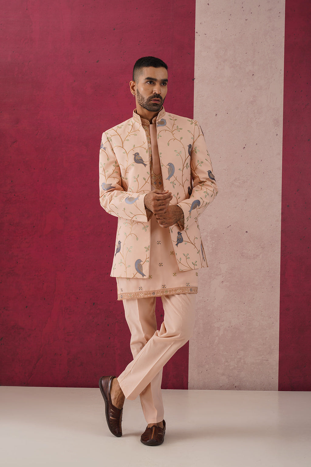 Devan -Peach open jodhpuri Set