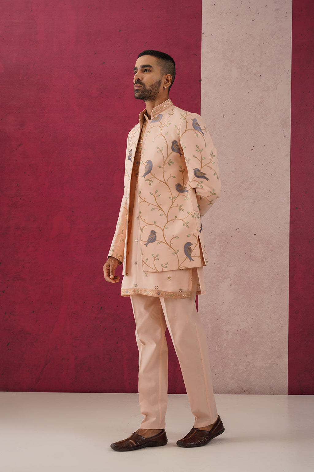Devan -Peach open jodhpuri Set