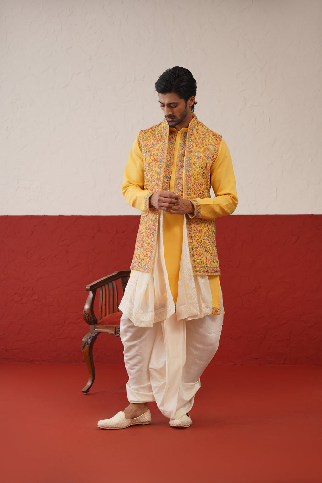 Darsh Jacket Kurta Set with dhoti and dupatta