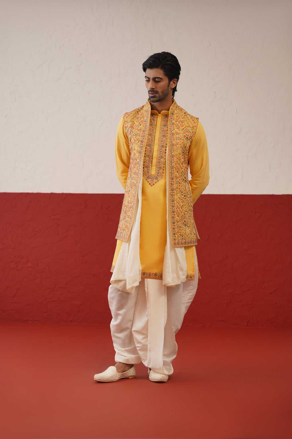 Darsh Jacket Kurta Set with dhoti and dupatta