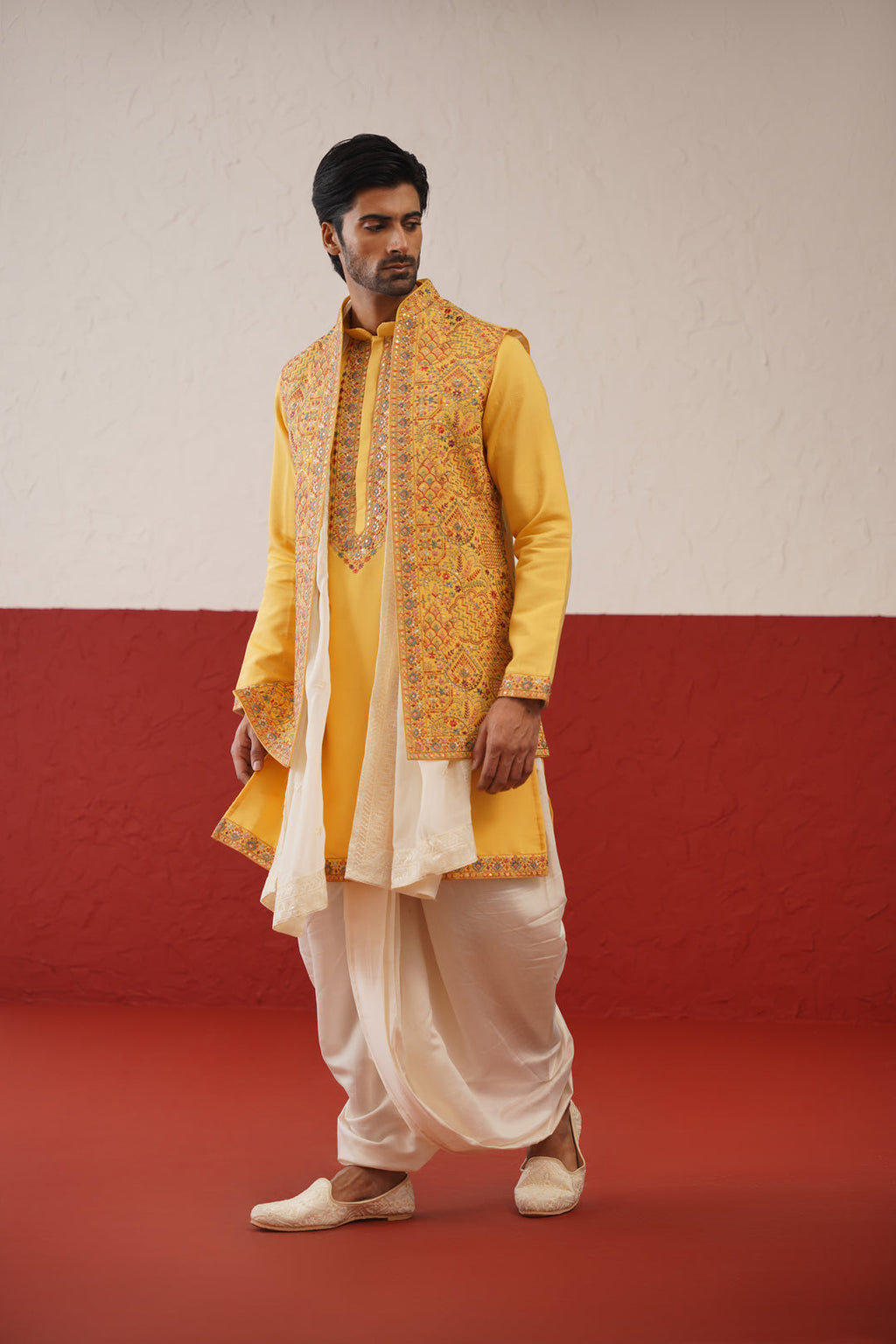 Darsh Jacket Kurta Set with dhoti and dupatta