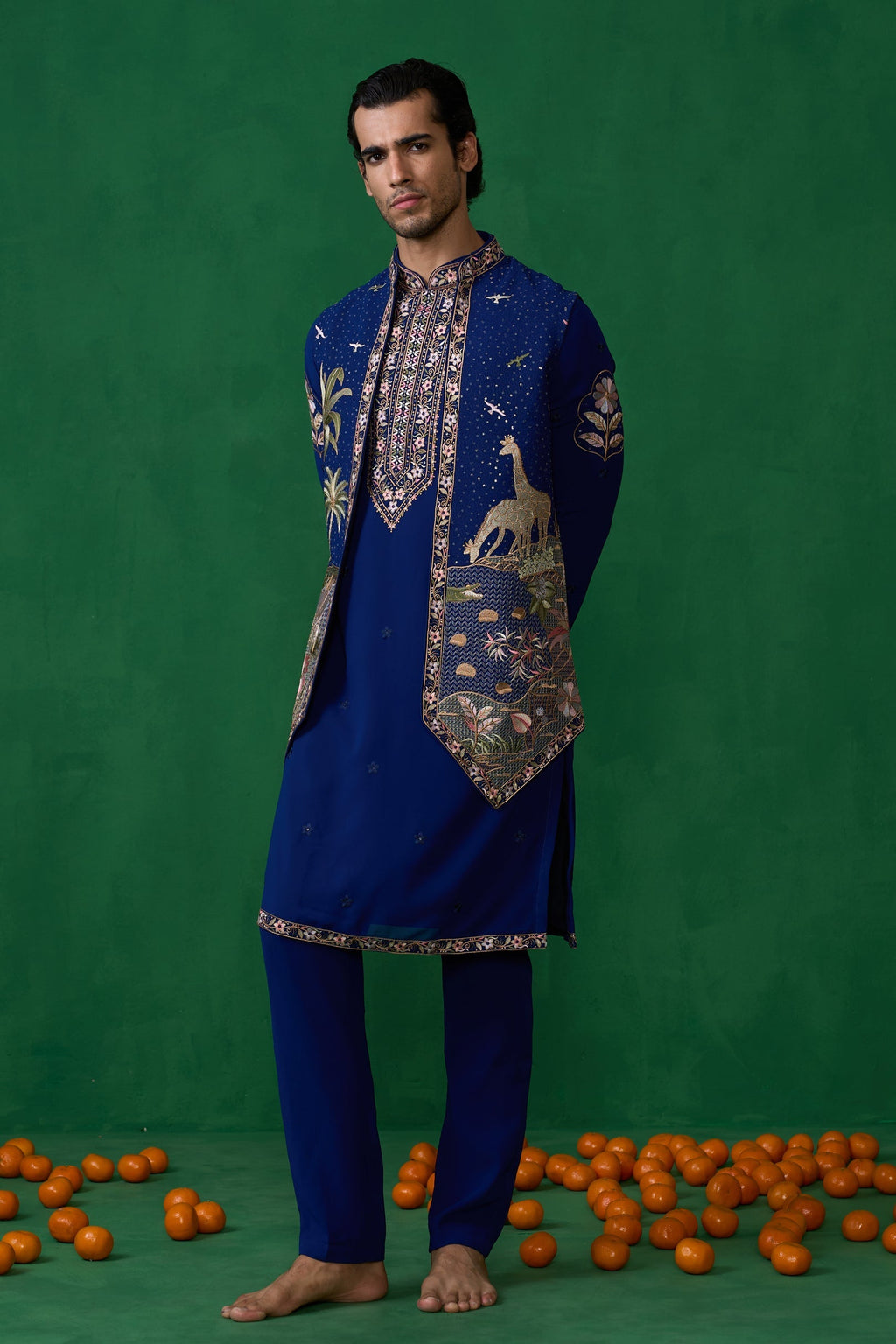 SHAFAN SHEIKH IN FOREST BLUE KURTA JACKET SET