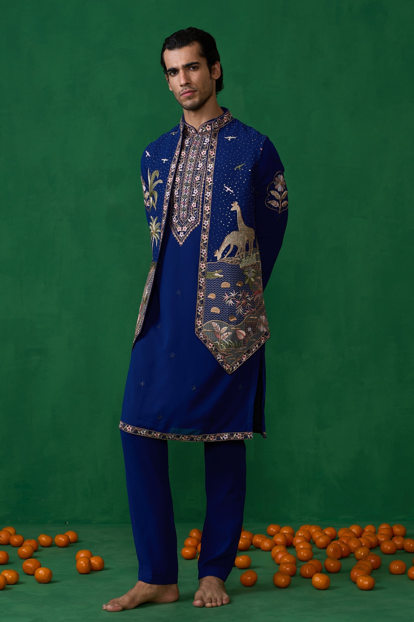 SHAFAN SHEIKH IN FOREST BLUE KURTA JACKET SET