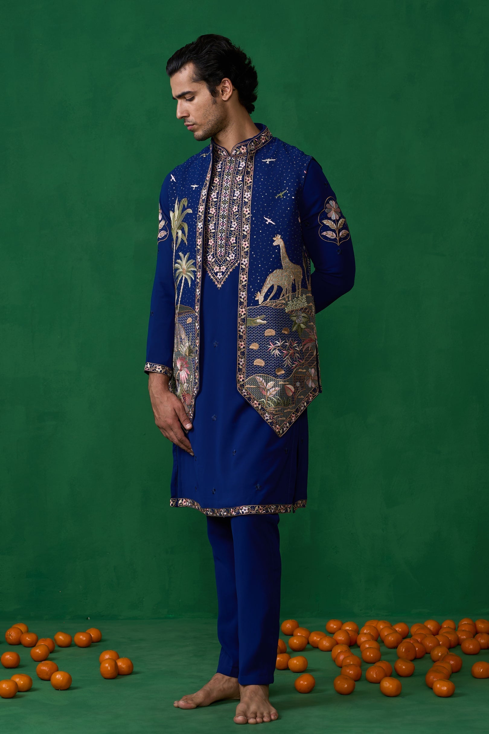 SHAFAN SHEIKH IN FOREST BLUE KURTA JACKET SET