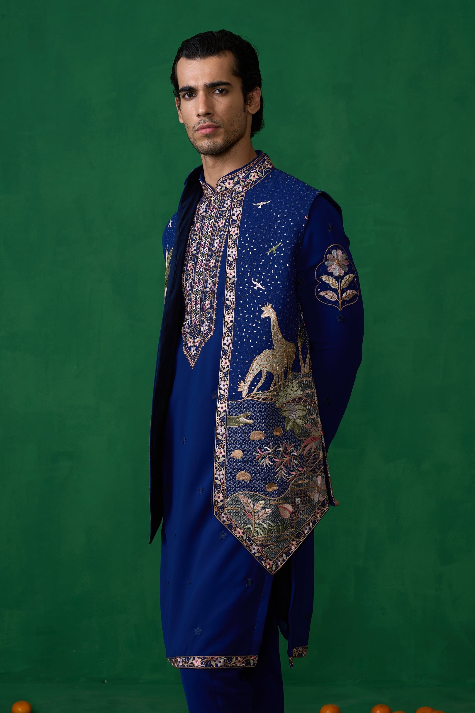 SHAFAN SHEIKH IN FOREST BLUE KURTA JACKET SET
