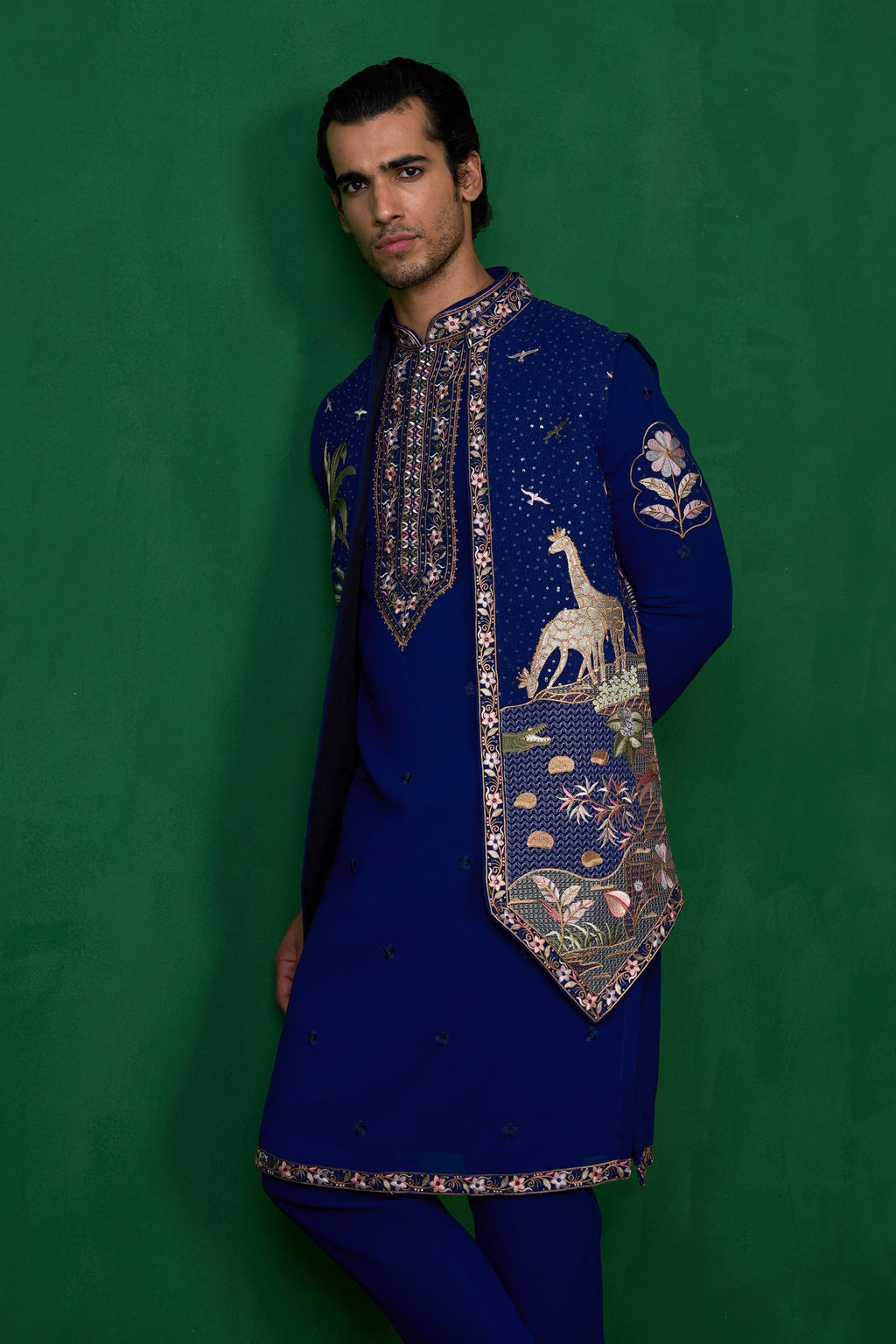 SHAFAN SHEIKH IN FOREST BLUE KURTA JACKET SET