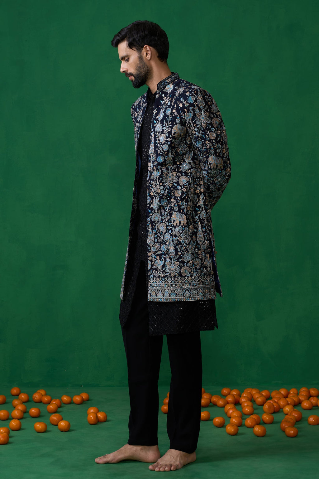 AMIR ALI IN GARDEN NAVY BLUE INDOWESTERN SET