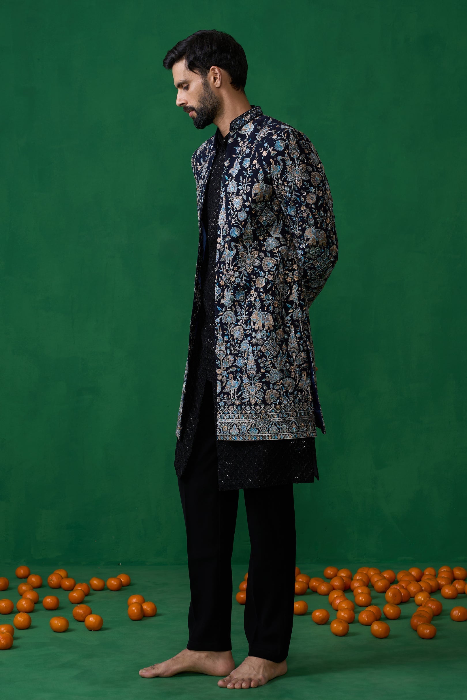 AMIR ALI IN GARDEN NAVY BLUE INDOWESTERN SET