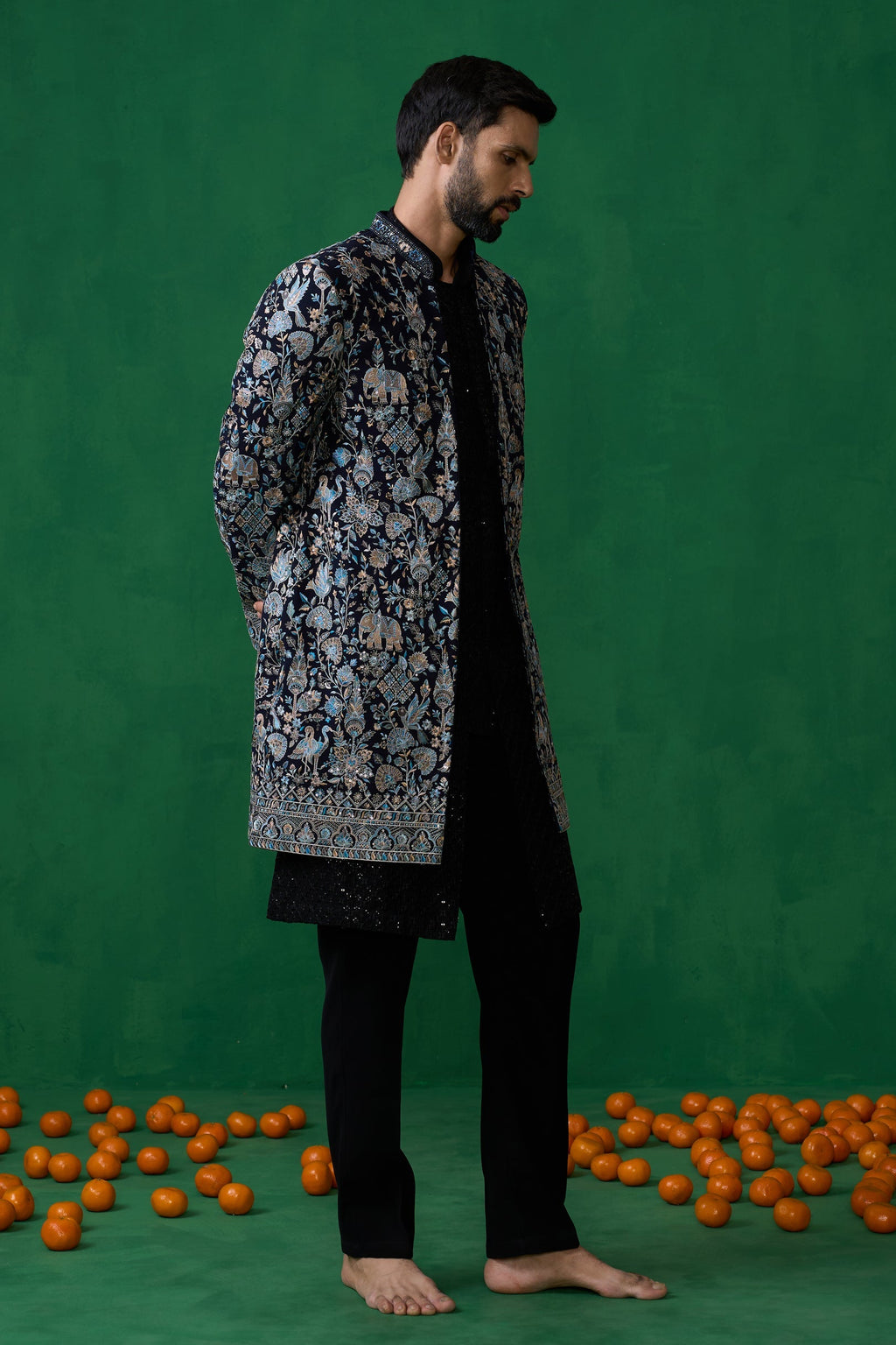 AMIR ALI IN GARDEN NAVY BLUE INDOWESTERN SET