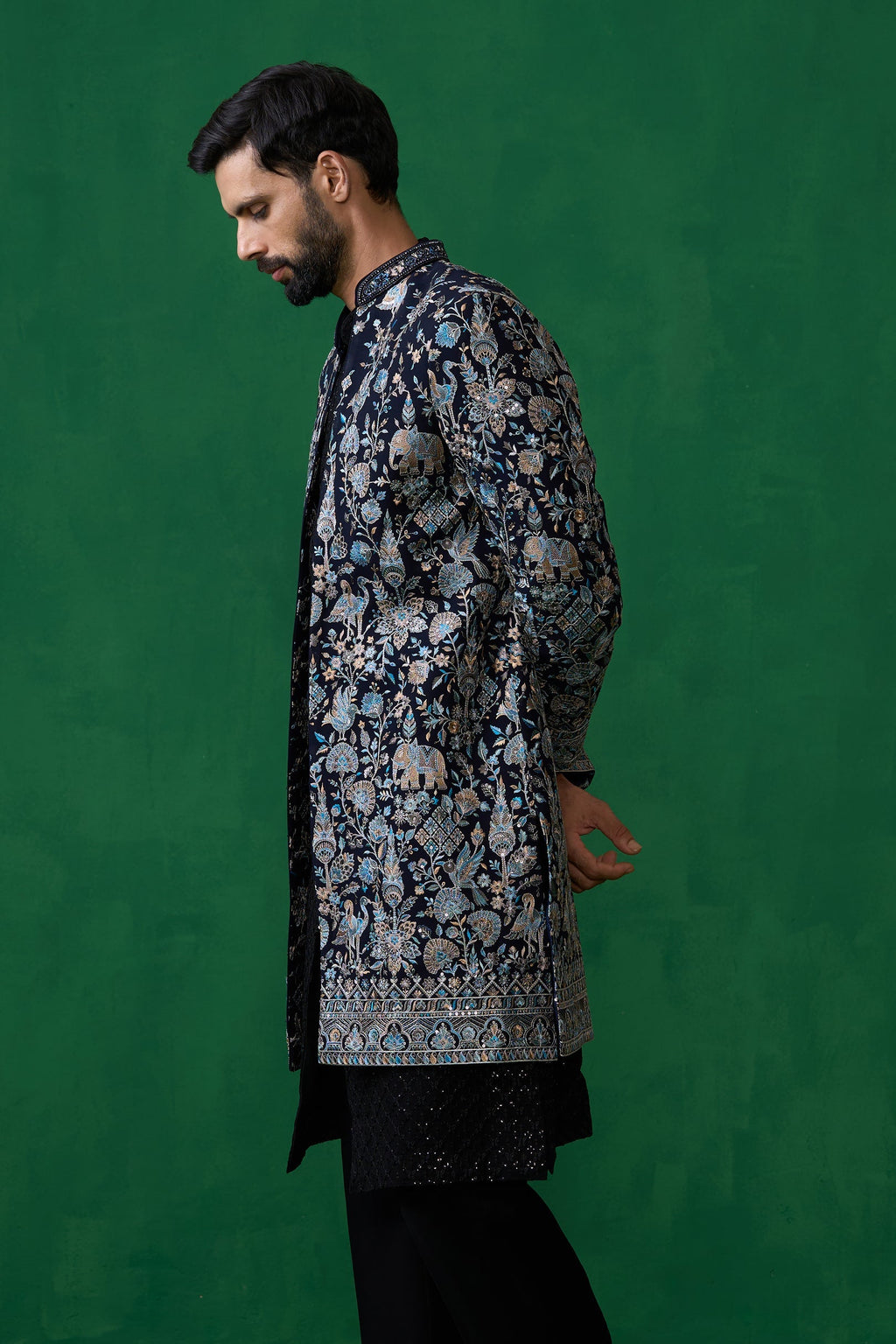 AMIR ALI IN GARDEN NAVY BLUE INDOWESTERN SET