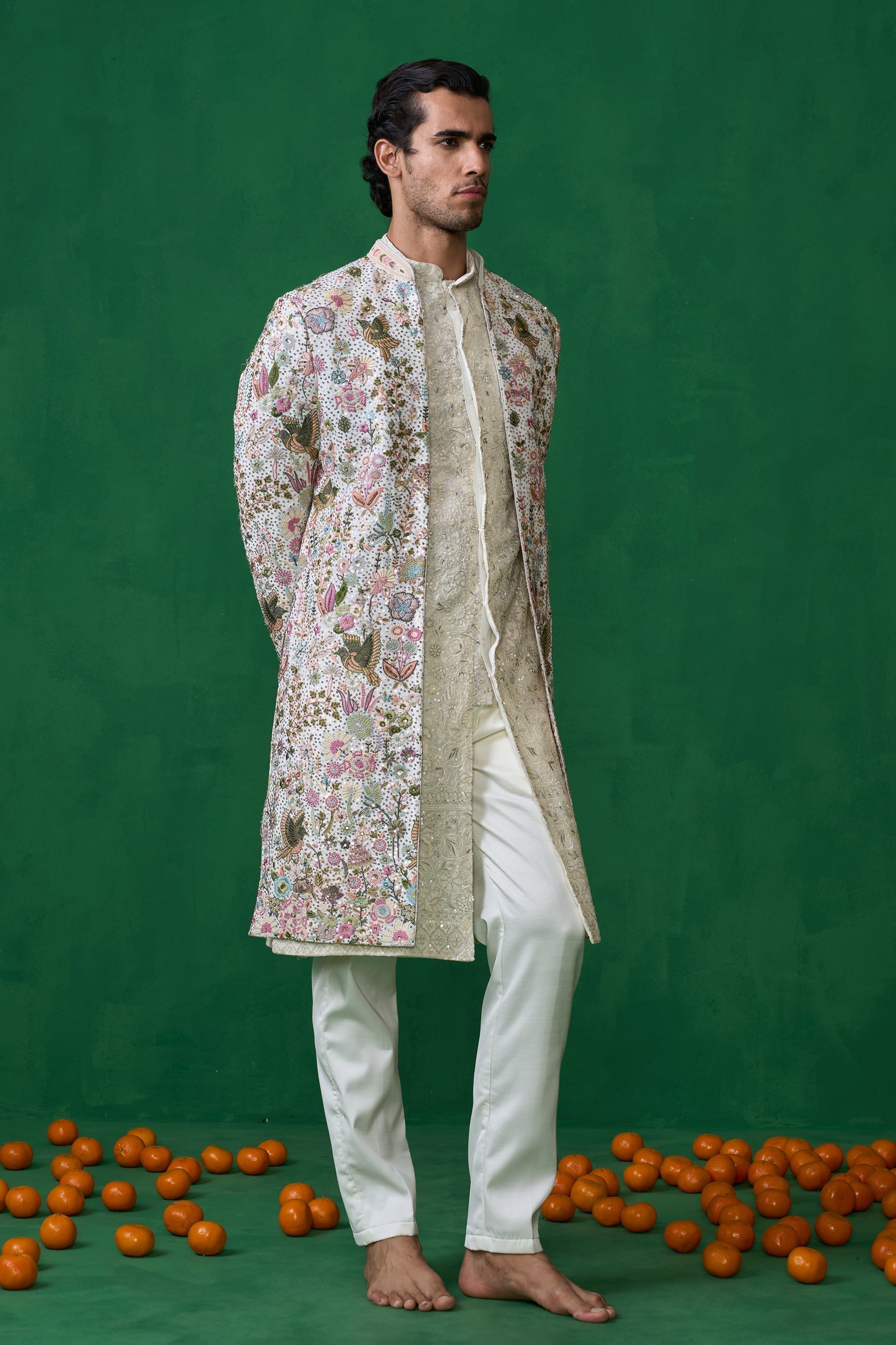 MOHSIN KHAN IN PHOOLPANKH IVORY INDOWESTERN SET