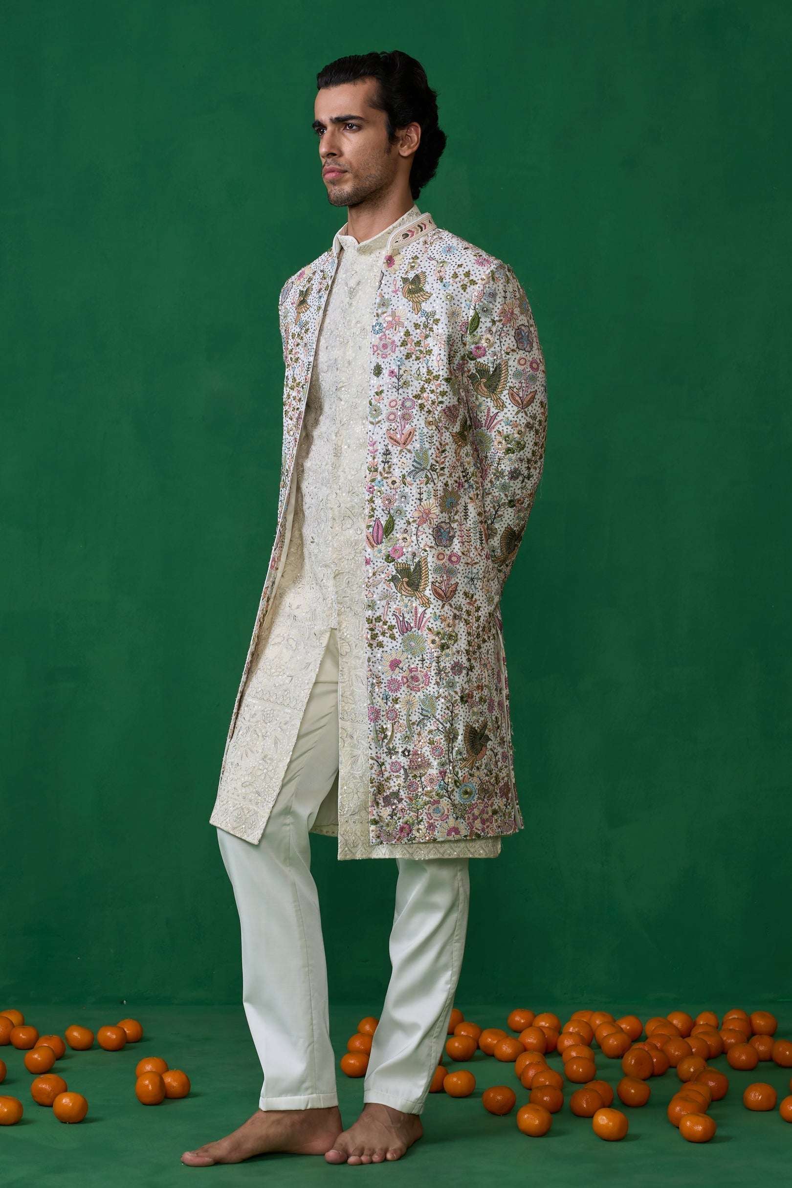 MOHSIN KHAN IN PHOOLPANKH IVORY INDOWESTERN SET