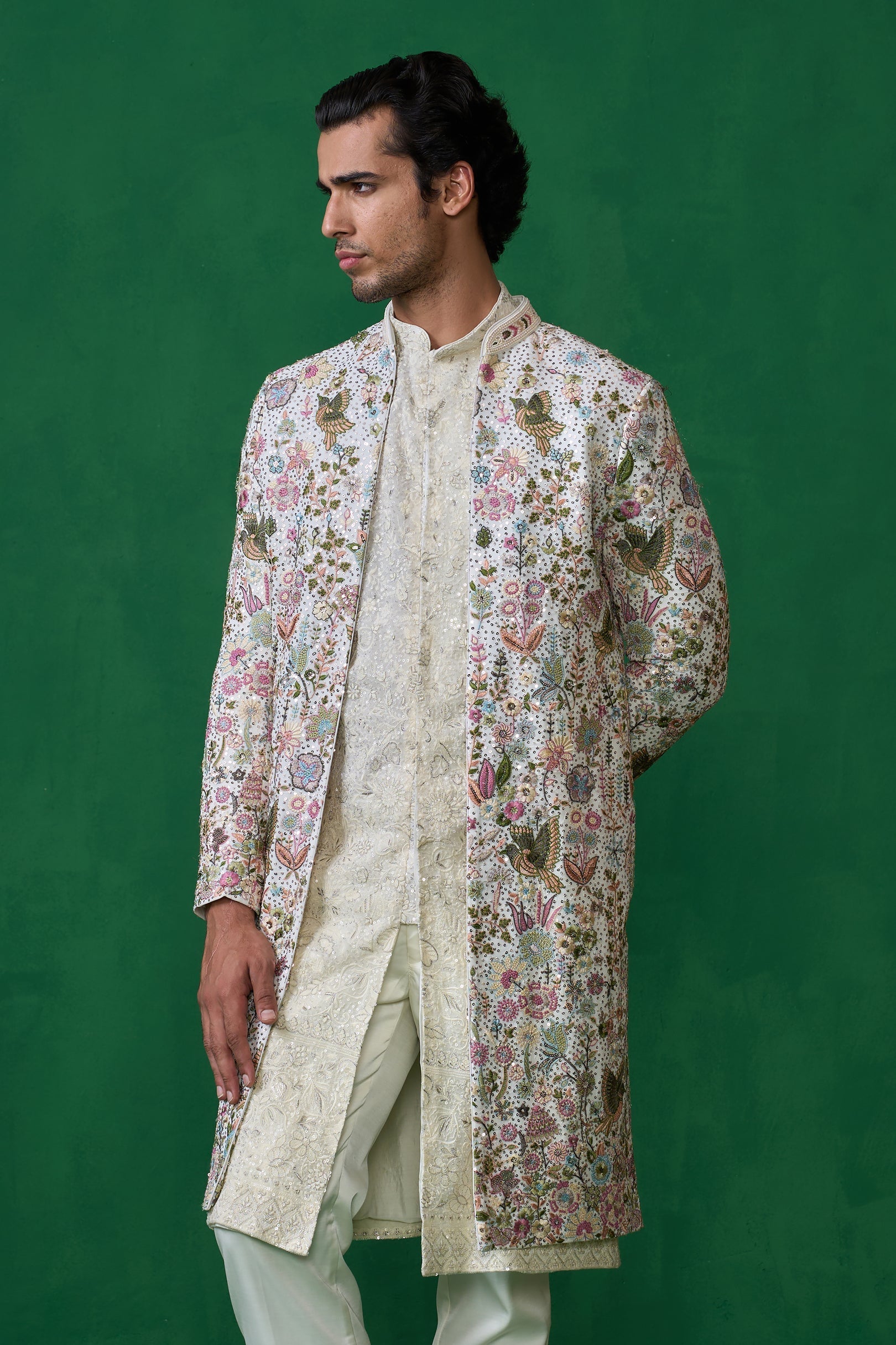 MOHSIN KHAN IN PHOOLPANKH IVORY INDOWESTERN SET