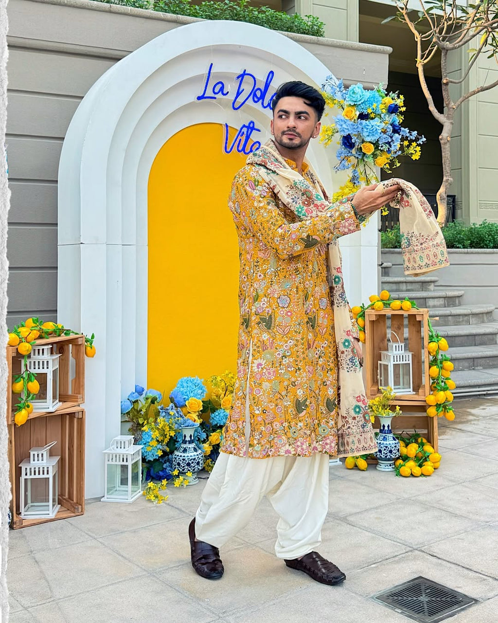 DHAARMIK SAMANI IN PHOOLPANKH HALDI KURTA SET