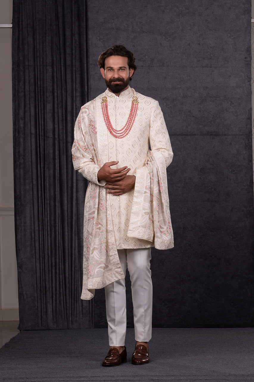 CREAM SHERWANI SET