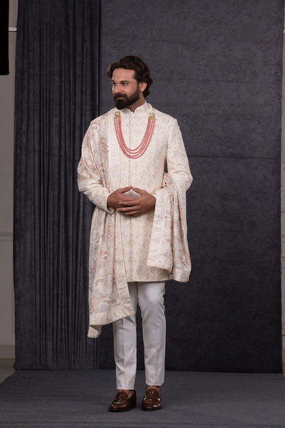 CREAM SHERWANI SET