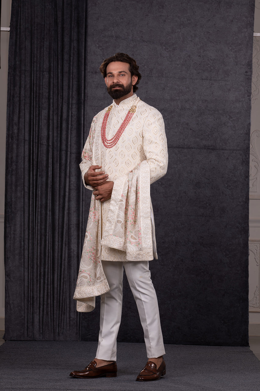 CREAM SHERWANI SET